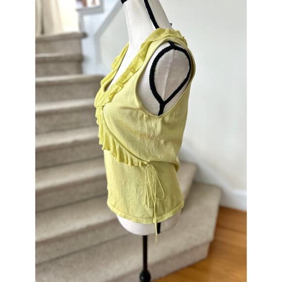 Ann Taylor Y2K Lime Green Silk Blend Ruffle Wrap Tank Top - Picture 2 of 6
